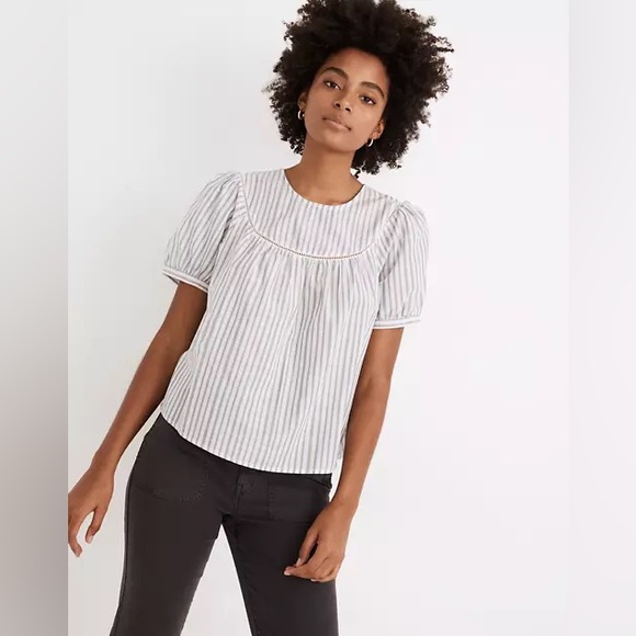 Madewell Yoked Puff Sleeve in Stripe - Picture 1 of 3